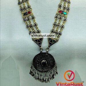 Antique Pendant Necklace, Tribal Kuchi Afghan Pendant Necklace